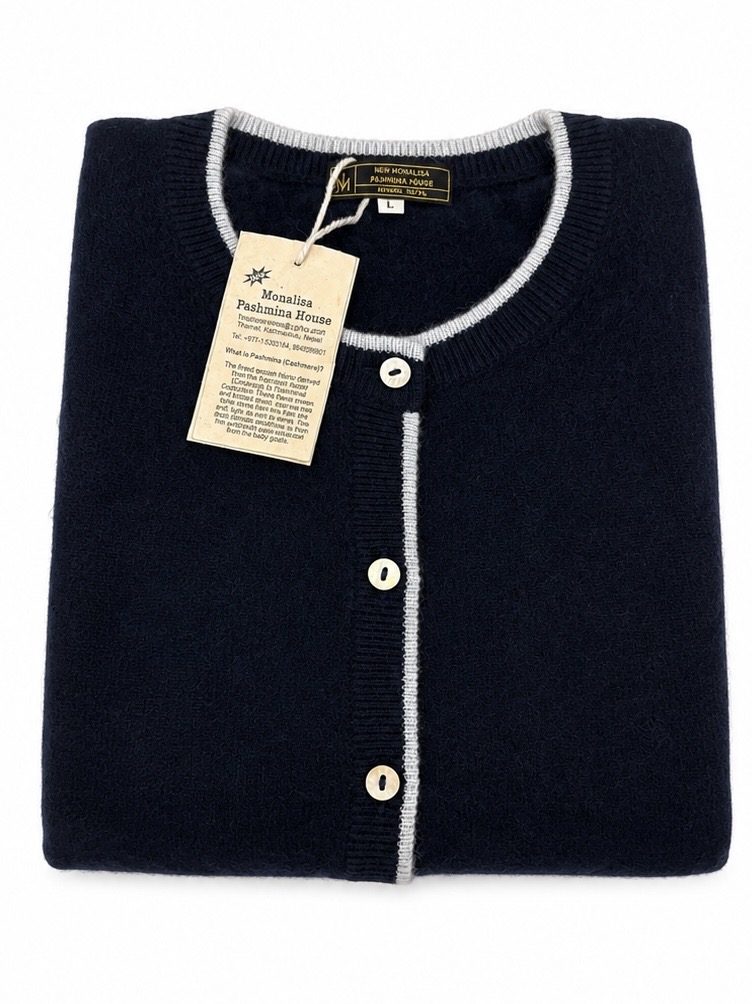 Women contrast cardigan round neck